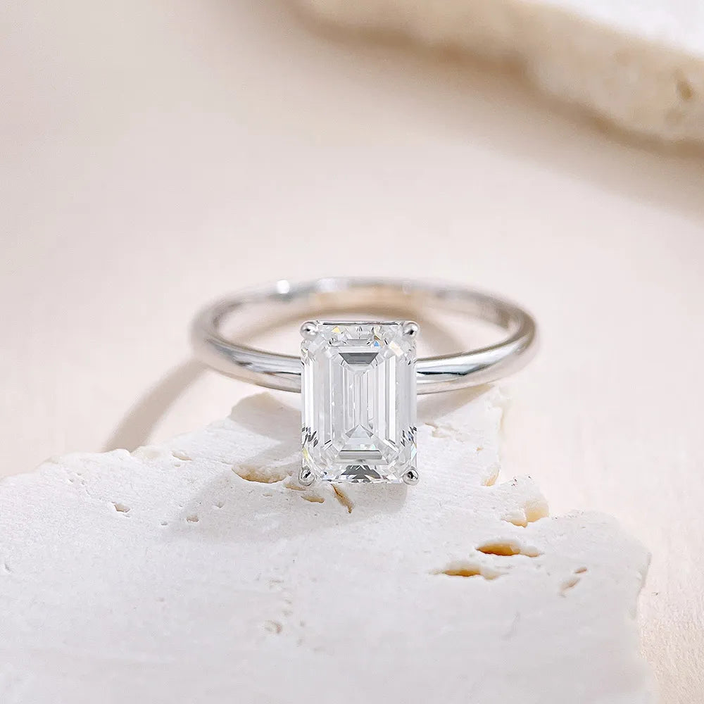 2.07 ct Four-Prong Emerald-Cut Lab-Grown Diamond Ring in 18K White Gold
