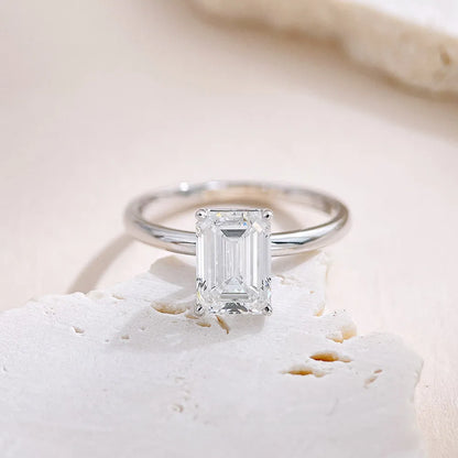 2.07 ct Four-Prong Emerald-Cut Lab-Grown Diamond Ring in 18K White Gold