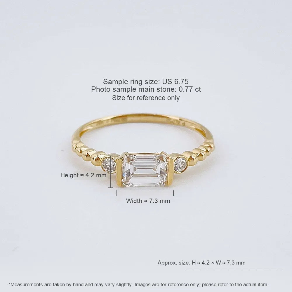 0.78 ct Emerald-Cut Lab-Grown Diamond Three-Stone Ring in 18K Yellow Gold
