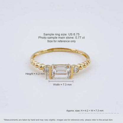 0.78 ct Emerald-Cut Lab-Grown Diamond Three-Stone Ring in 18K Yellow Gold