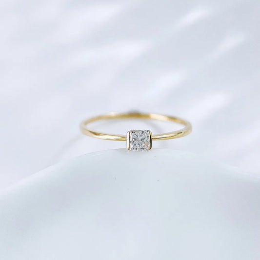 0.18 ct Minimalist Princess-Cut Lab-Grown Diamond Solitaire Ring in 18K Yellow Gold