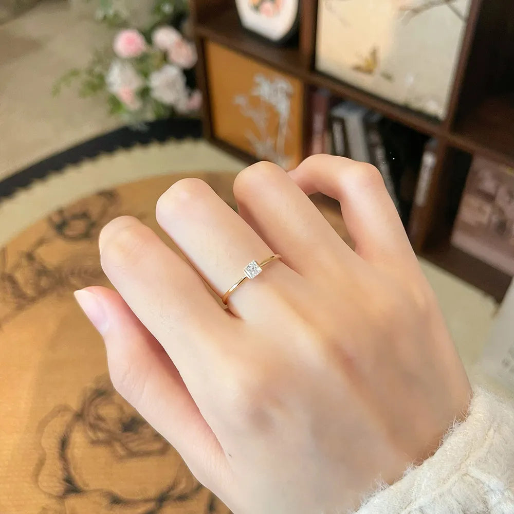 0.18 ct Minimalist Princess-Cut Lab-Grown Diamond Solitaire Ring in 18K Yellow Gold
