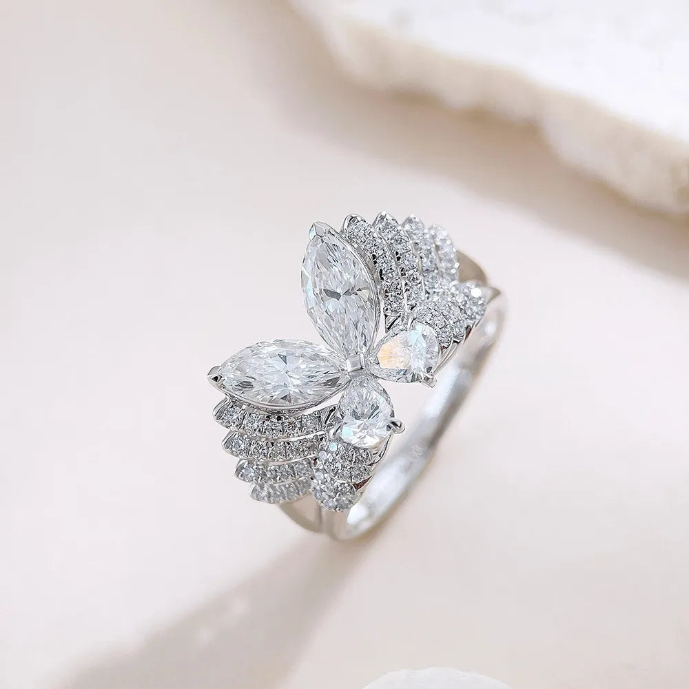 1.83 ctw Butterfly Mixed-Cut Lab-Grown Diamond Ring in 18K White Gold