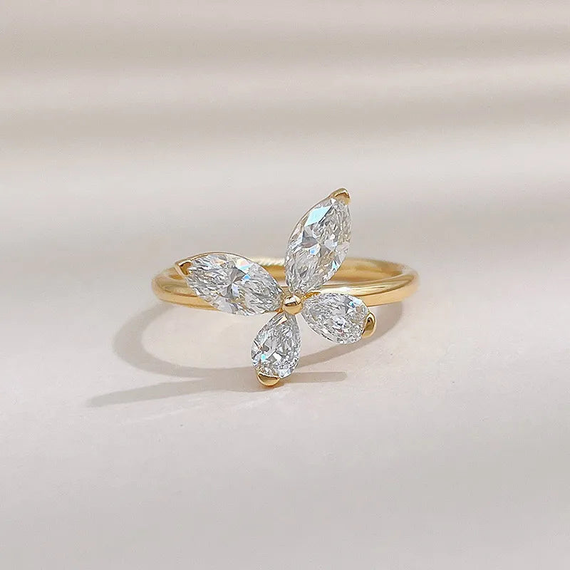 0.95 ctw Butterfly Marquise-Cut Lab-Grown Diamond Ring in 18K Yellow Gold