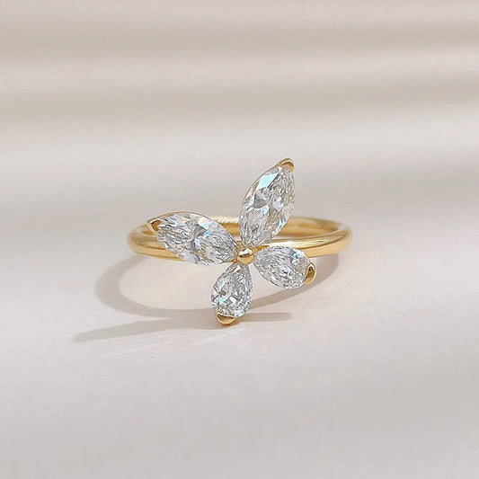 0.95 ctw Butterfly Marquise-Cut Lab-Grown Diamond Ring in 18K Yellow Gold