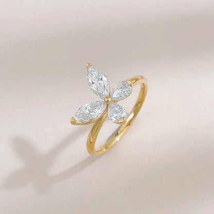 0.95 ctw Butterfly Marquise-Cut Lab-Grown Diamond Ring in 18K Yellow Gold
