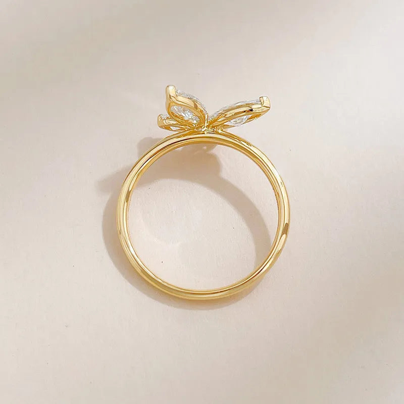0.95 ctw Butterfly Marquise-Cut Lab-Grown Diamond Ring in 18K Yellow Gold