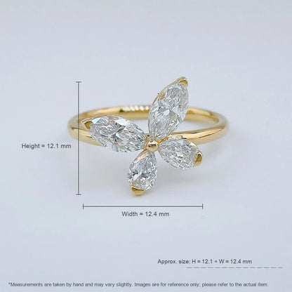 0.95 ctw Butterfly Marquise-Cut Lab-Grown Diamond Ring in 18K Yellow Gold