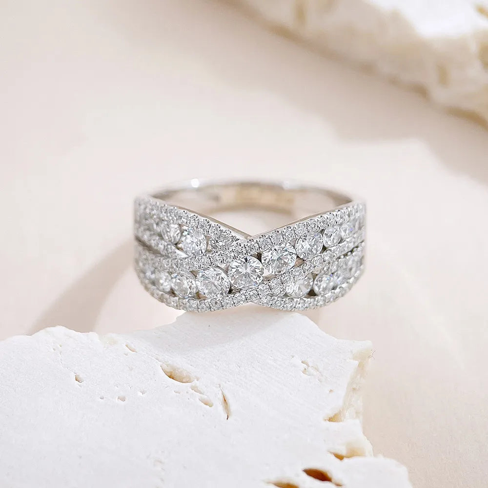 1.14 ctw Cross Mixed-Cut Lab-Grown Diamond Band in 18K White Gold