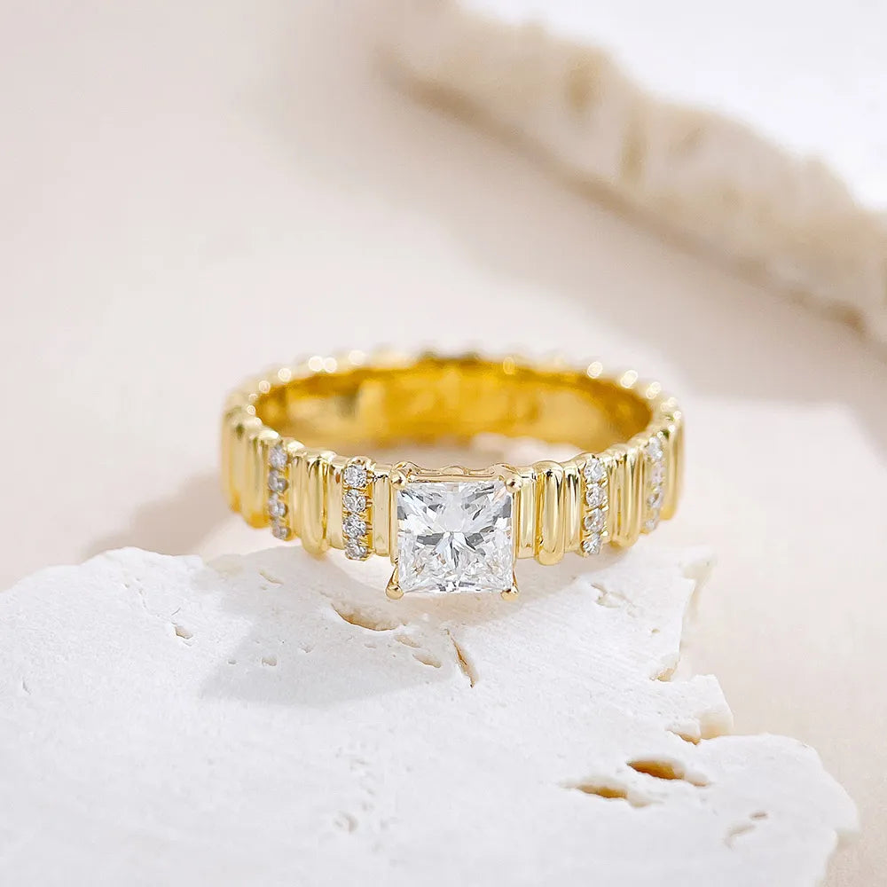 0.63 ct Vintage Princess-Cut Lab-Grown Diamond Ring in 18K Yellow Gold – APYFR0378-Y