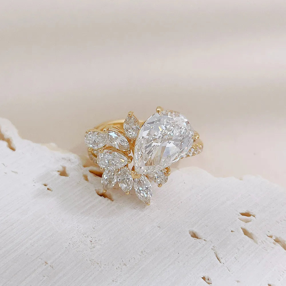 3.12 ct Statement Pear-Cut Lab-Grown Diamond Ring in 18K Yellow Gold