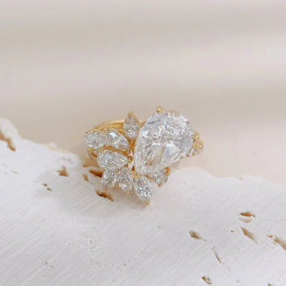 3.12 ct Statement Pear-Cut Lab-Grown Diamond Ring in 18K Yellow Gold