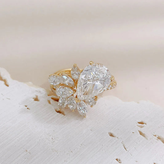 3.12 ct Statement Pear-Cut Lab-Grown Diamond Ring in 18K Yellow Gold