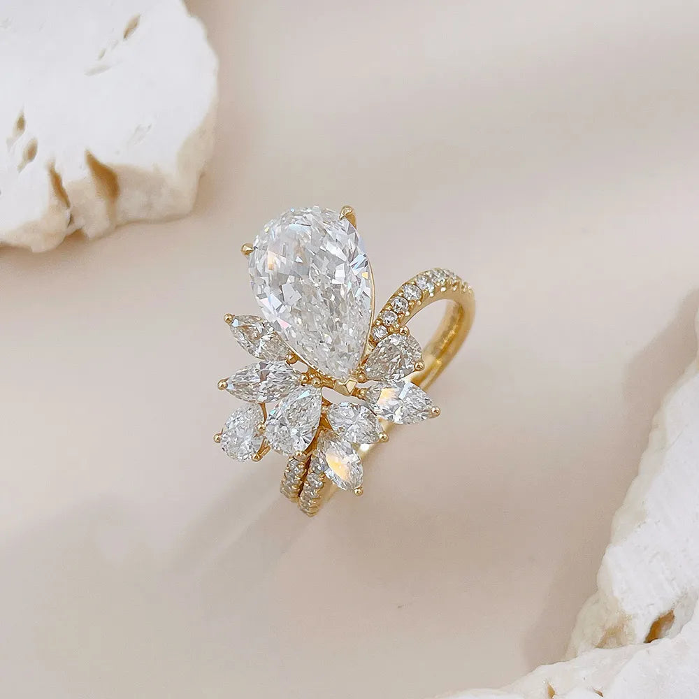 3.12 ct Statement Pear-Cut Lab-Grown Diamond Ring in 18K Yellow Gold