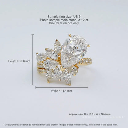 3.12 ct Statement Pear-Cut Lab-Grown Diamond Ring in 18K Yellow Gold