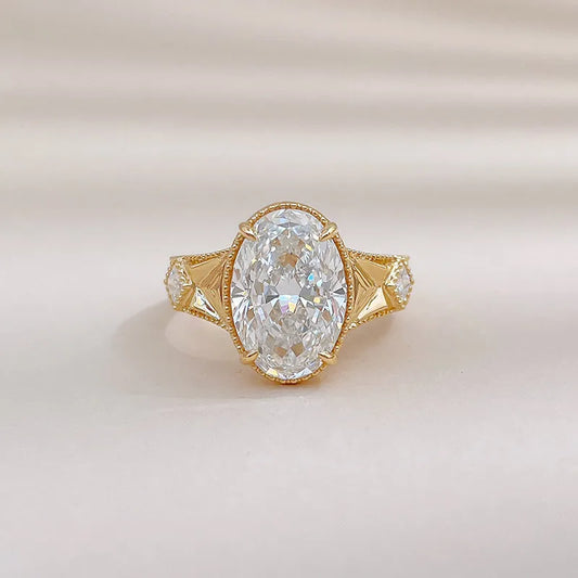 4.04 ct Vintage Oval-Cut Lab-Grown Diamond Ring in 18K Yellow Gold – APYFR0390-Y