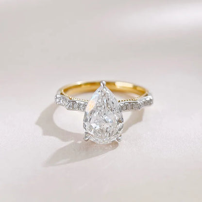 3.28 ct Three-Prong Pear-Cut Lab-Grown Diamond Ring in 18K Two-Tone Gold