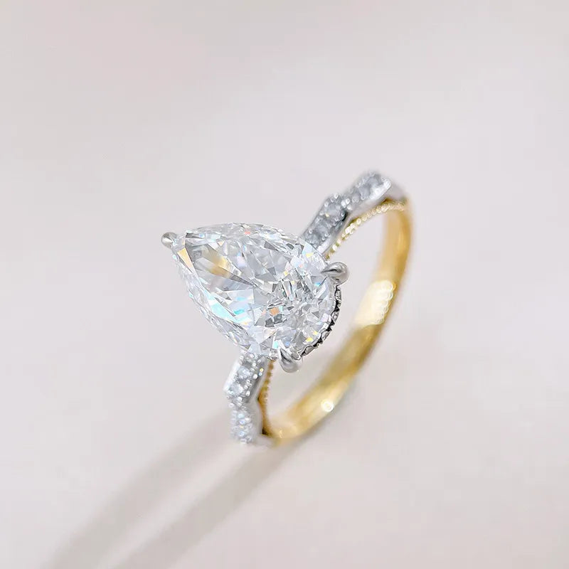 3.28 ct Three-Prong Pear-Cut Lab-Grown Diamond Ring in 18K Two-Tone Gold