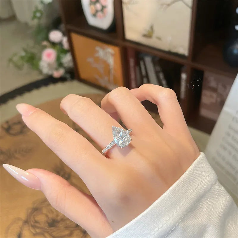3.28 ct Three-Prong Pear-Cut Lab-Grown Diamond Ring in 18K Two-Tone Gold