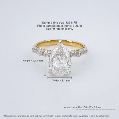 3.28 ct Three-Prong Pear-Cut Lab-Grown Diamond Ring in 18K Two-Tone Gold
