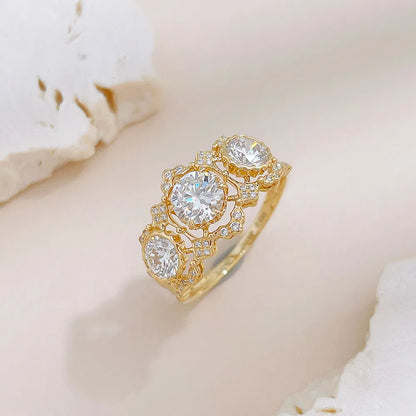 0.55 ct Vintage Round-Cut Lab-Grown Diamond Three-Stone Ring in 18K Yellow Gold
