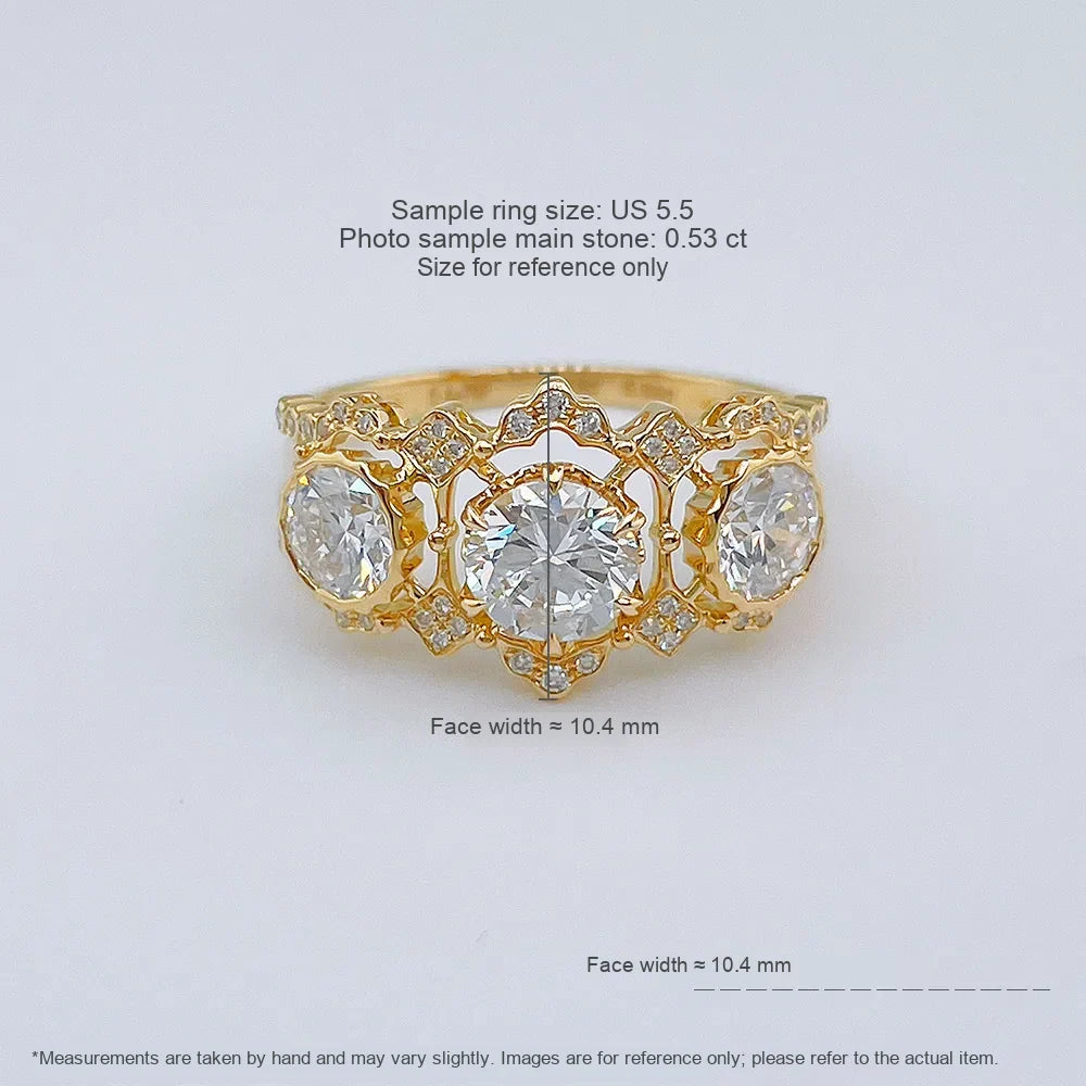 0.55 ct Vintage Round-Cut Lab-Grown Diamond Three-Stone Ring in 18K Yellow Gold