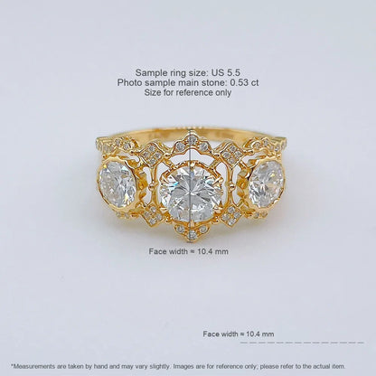 0.55 ct Vintage Round-Cut Lab-Grown Diamond Three-Stone Ring in 18K Yellow Gold