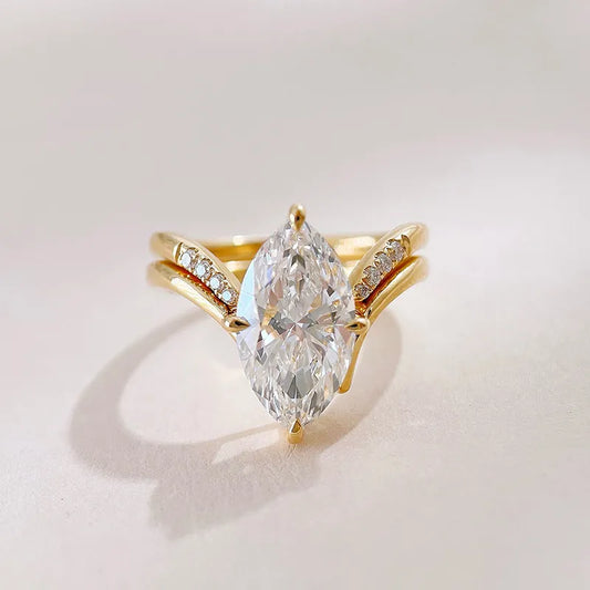 3.01 ct Heart Marquise-Cut Lab-Grown Diamond Ring in 18K Yellow Gold