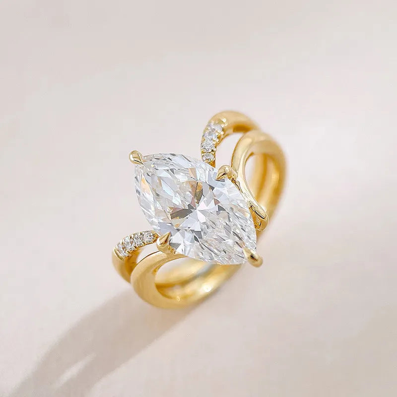 3.01 ct Heart Marquise-Cut Lab-Grown Diamond Ring in 18K Yellow Gold