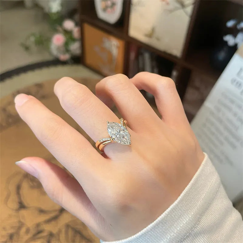 3.01 ct Heart Marquise-Cut Lab-Grown Diamond Ring in 18K Yellow Gold