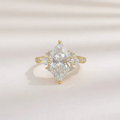 3.01 ct Floral Marquise-Cut Lab-Grown Diamond Ring in 18K Yellow Gold