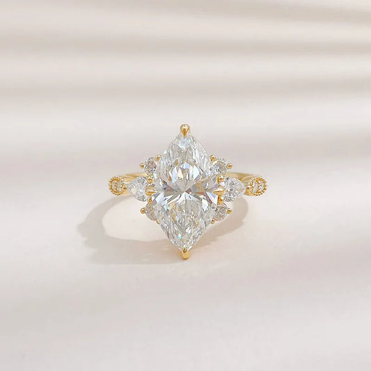 3.01 ct Floral Marquise-Cut Lab-Grown Diamond Ring in 18K Yellow Gold