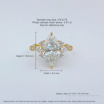 3.01 ct Floral Marquise-Cut Lab-Grown Diamond Ring in 18K Yellow Gold