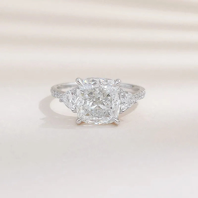 3.15 ct Vintage Four-Prong Round-Cut Lab-Grown Diamond Three-Stone Ring in 18K White Gold
