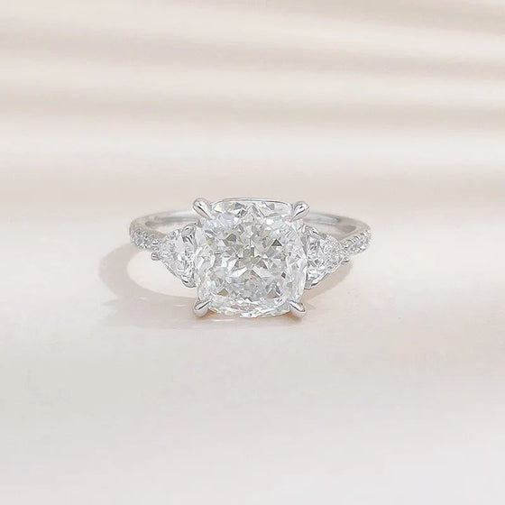3.15 ct Vintage Four-Prong Round-Cut Lab-Grown Diamond Three-Stone Ring in 18K White Gold