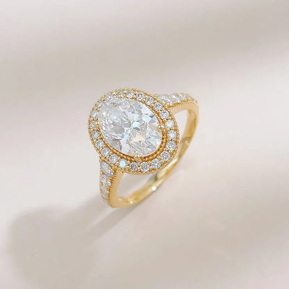 Vintage Oval-Cut Lab-Grown Diamond Halo Ring in 18K Yellow Gold