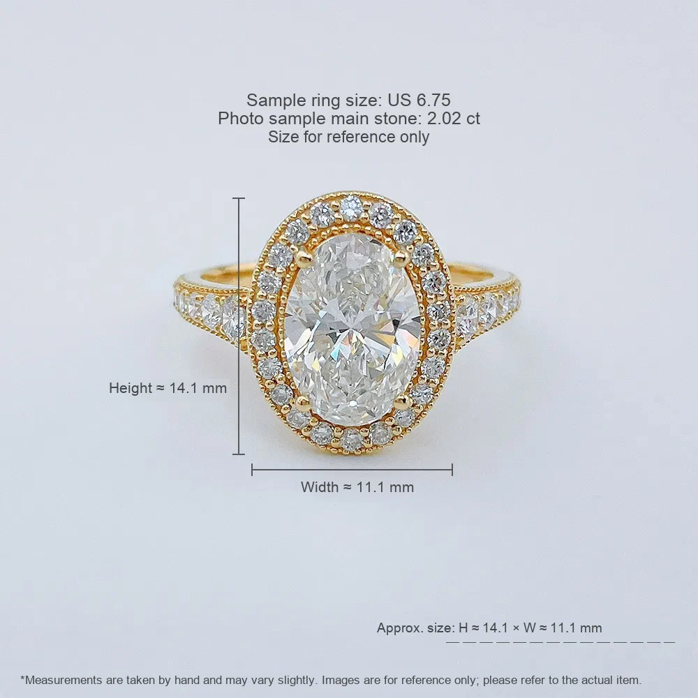 Vintage Oval-Cut Lab-Grown Diamond Halo Ring in 18K Yellow Gold