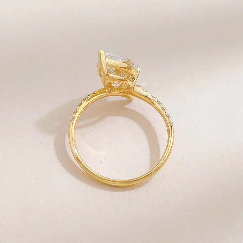 2.1 ct Cross Pear-Cut Lab-Grown Diamond Ring in 18K Yellow Gold