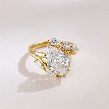 3.19 ct Botanical Pear-Cut Lab-Grown Diamond Ring in 18K Yellow Gold