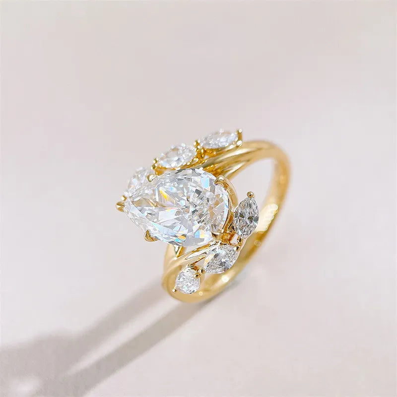 3.19 ct Botanical Pear-Cut Lab-Grown Diamond Ring in 18K Yellow Gold