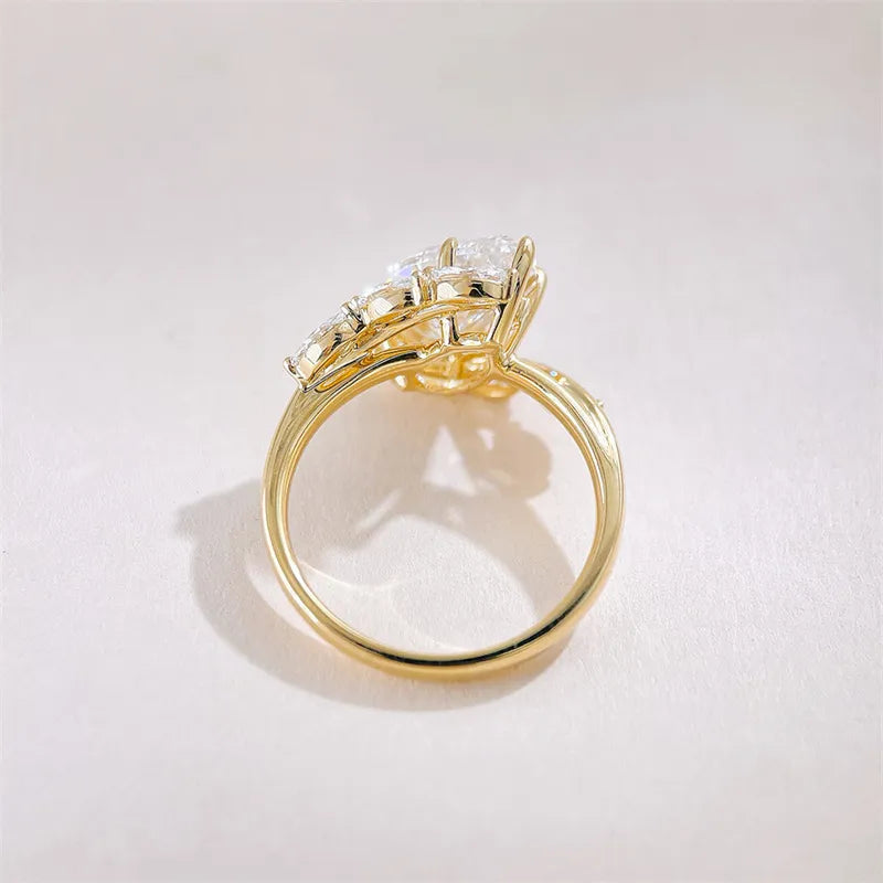 3.19 ct Botanical Pear-Cut Lab-Grown Diamond Ring in 18K Yellow Gold