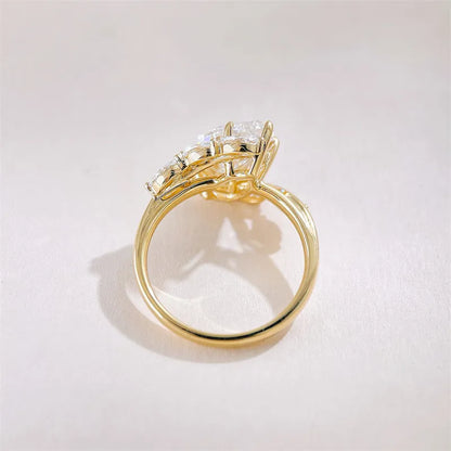 3.19 ct Botanical Pear-Cut Lab-Grown Diamond Ring in 18K Yellow Gold