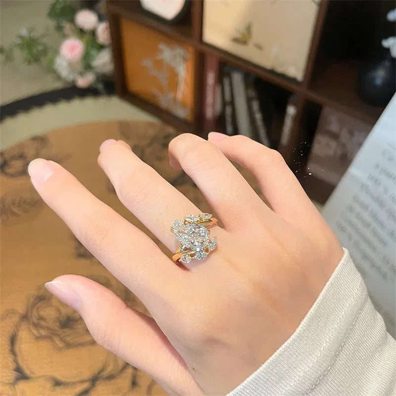 3.19 ct Botanical Pear-Cut Lab-Grown Diamond Ring in 18K Yellow Gold