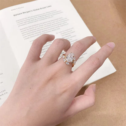 3.19 ct Botanical Pear-Cut Lab-Grown Diamond Ring in 18K Yellow Gold