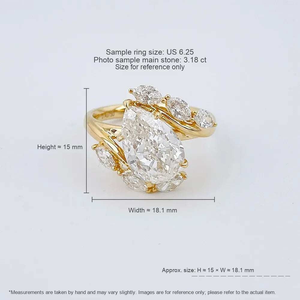 3.19 ct Botanical Pear-Cut Lab-Grown Diamond Ring in 18K Yellow Gold