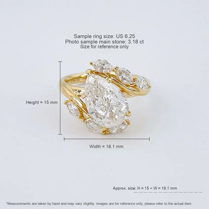 3.19 ct Botanical Pear-Cut Lab-Grown Diamond Ring in 18K Yellow Gold