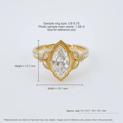 1.08 ct Vintage Marquise-Cut Lab-Grown Diamond Ring in 18K Yellow Gold – APYFR0427-Y
