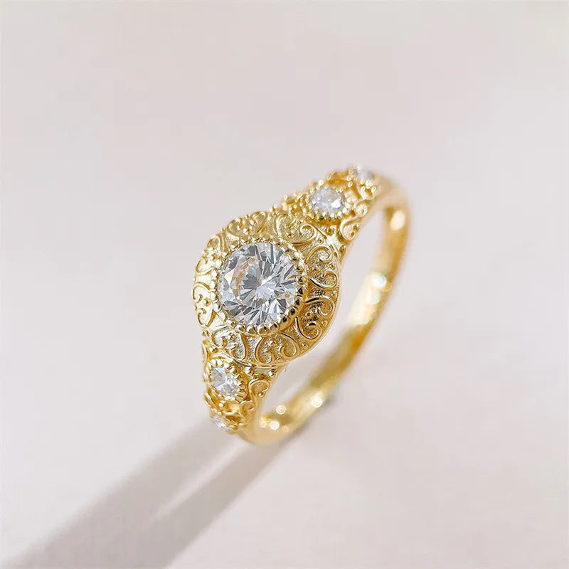 0.54 ct Vintage Round-Cut Lab-Grown Diamond Ring in 18K Yellow Gold – APYFR0428-Y