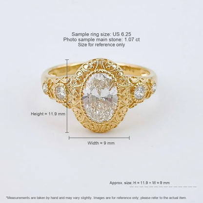 1.08 ct Vintage Oval-Cut Lab-Grown Diamond Ring in 18K Yellow Gold – APYFR0429-Y
