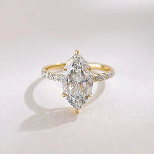 3.01 ct Vintage Six-Prong Marquise-Cut Lab-Grown Diamond Ring in 18K Yellow Gold